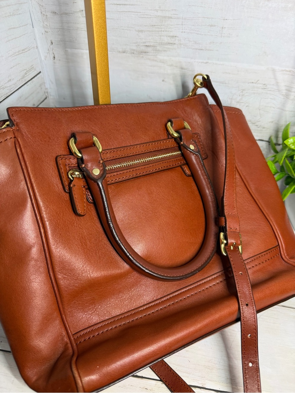 Coach Leather Satchel in Rich Cognac Brown with Gold Hardware - Picture 6 of 9
